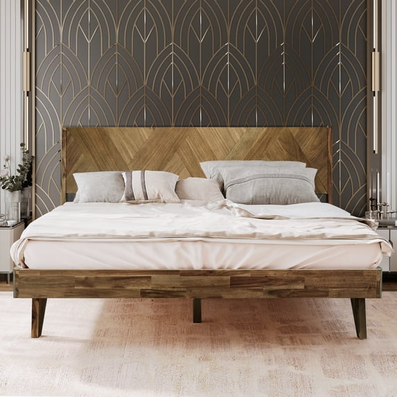 RORNS Gazelle Solid Wood Platform Bedframe With Headboard - Queen - Walnut