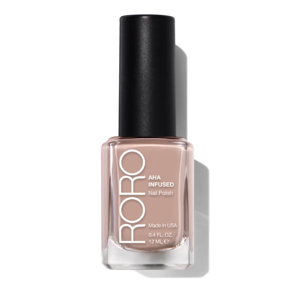 RORO AHA Infused Nail Polish - Nude Beige (Toasted Almonds), Chip-Resistant 21+ Free Vegan Nail Lacquer, .40fl oz