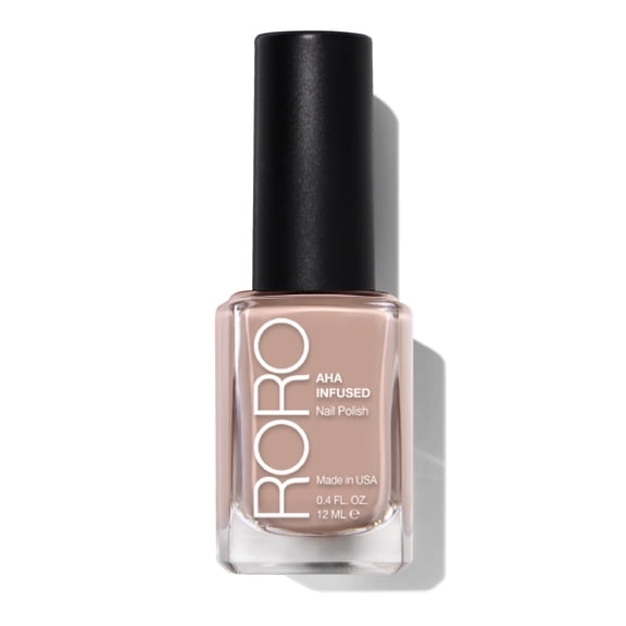 RORO AHA Infused Nail Polish - Nude Beige (Toasted Almonds), Chip-Resistant 21+ Free Vegan Nail Lacquer, .40fl oz