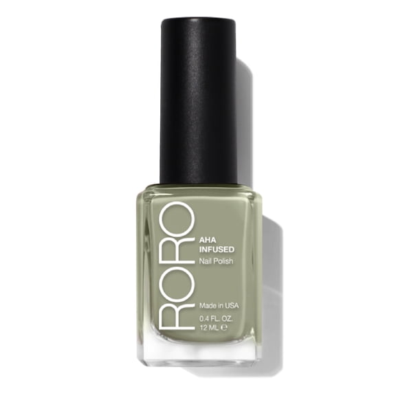 RORO AHA Infused Nail Polish - Sage Green (Extra Olives), Chip-Resistant 21+ Free Vegan Nail Lacquer, .40fl oz