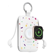 RORRY 10000mAh Portable Charger with Built-in Cables, 20W Fast Charging Portable Charger Power Bank Compatible with iPhone 17/16/15/14, Apple Watch,Samsung & Android Phones,Confetti-White