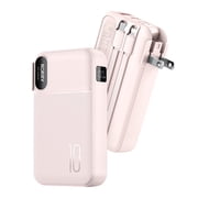 RORRY Portable Charger with Built-in Cables 10000mAh and AC Wall Plug , 22.5W Fast Charging Power Bank for iPhone 17/16/15, Samsung Galaxy , Pixel, iPad   Pink