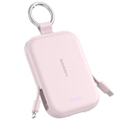 RORRY 5000mAh Portable Charger Power Bank with Built-in Cables, Mini Keychain Charger Battery Pack for iPhone, Android, Samsung, and More   Compact Travel Power Bank, Pink