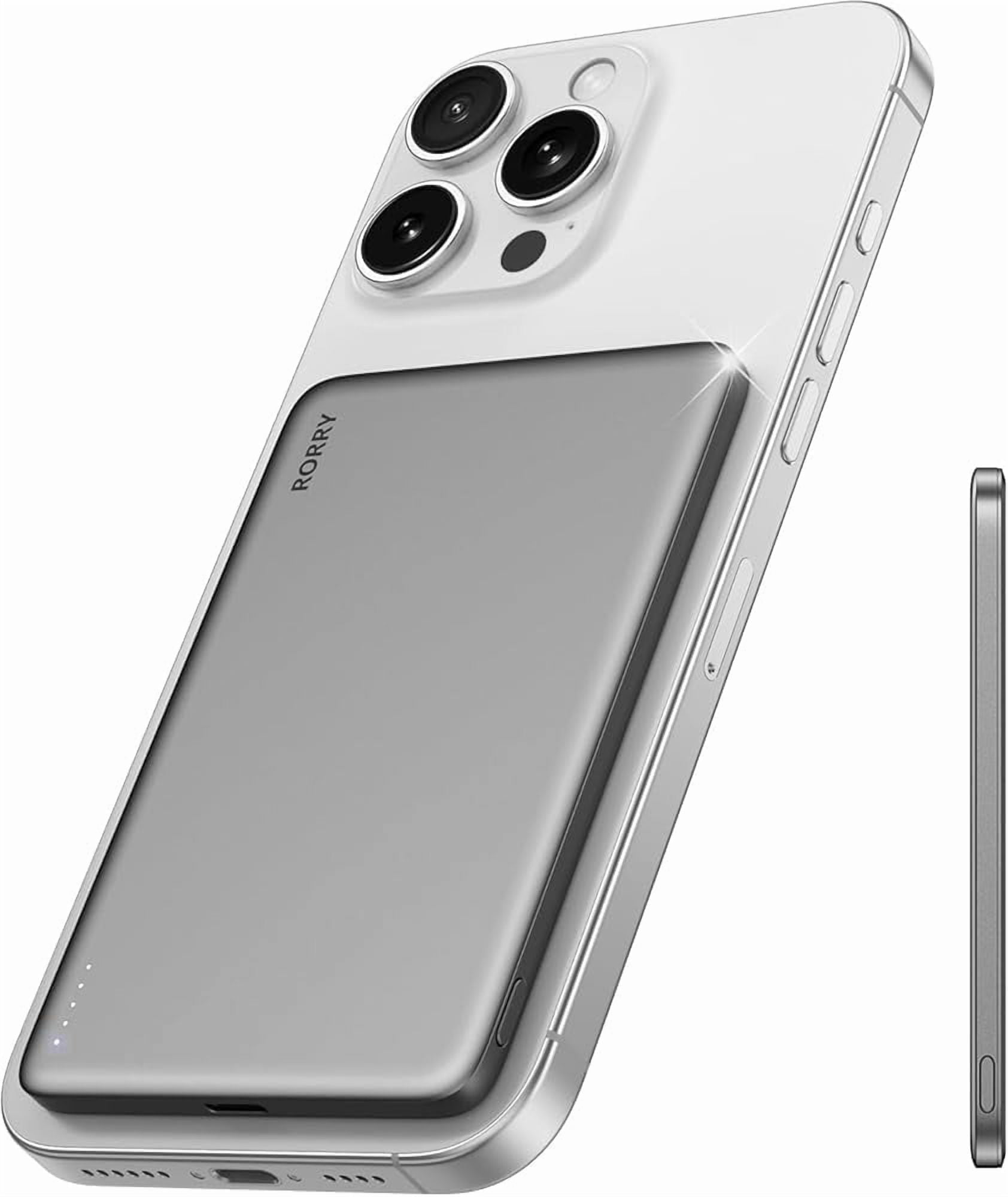 RORRY Magnetic Power Bank, 5000mAh Ultra Slim Wireless Portable Charger, 18W Fast Charging for iPhone Samsung, Gray