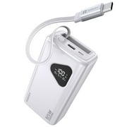 RORRY 65W Portable Charger 25000mAh Power Bank with Retractable USB-C Cable, Fast Charging Laptop Power Bank for iPhone 16/15，MacBook , iPad, Dell, Samsung, White