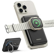 RORRY Magnetic Power Bank for iPhone & Apple Watch, 10000mAh Magsafe Portable Charger with Ring Stand, Fast Wireless Charging, for iPhone 16/15/14/13/12, Apple Watch Ultra/10/9/8/7/6, Black