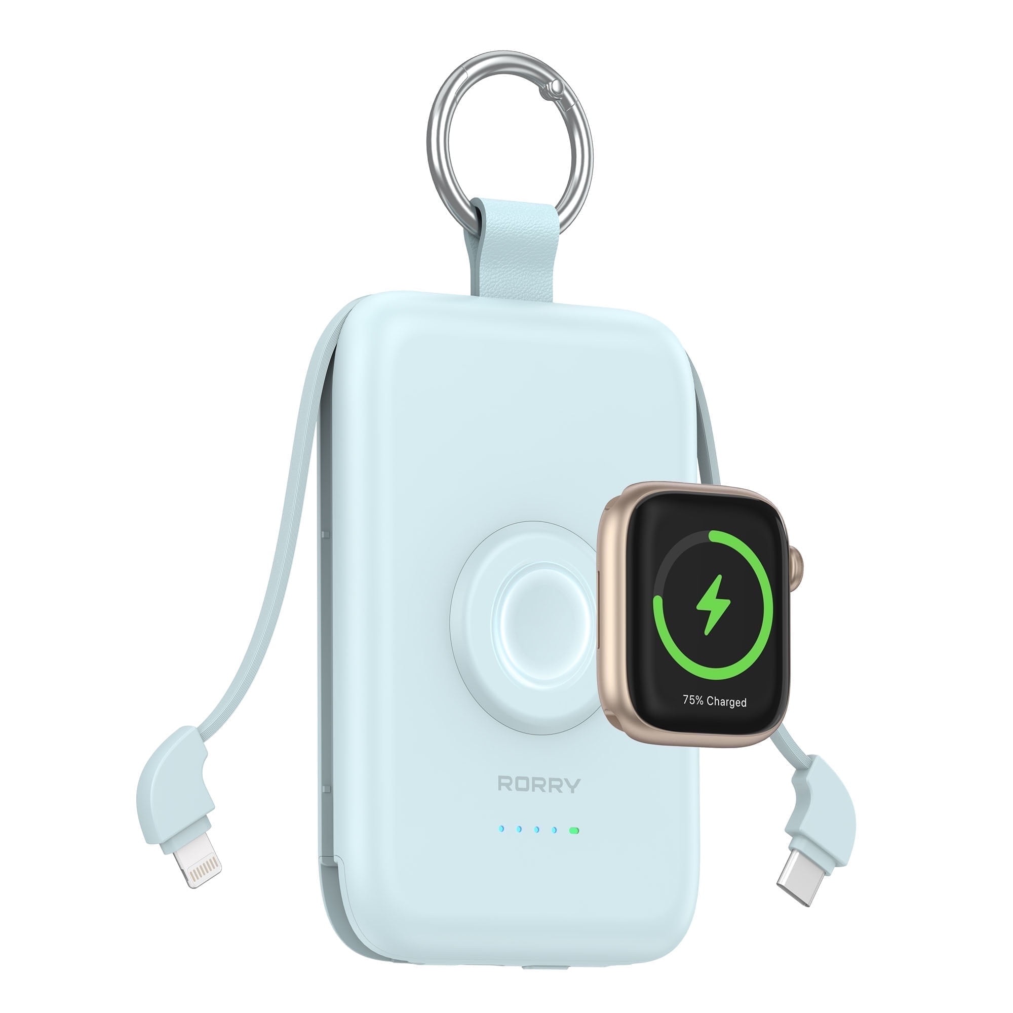 RORRY 10000mAh Portable Charger with Built-in Cables, 20W Fast Charging Portable Charger Power Bank Compatible with iPhone 17/16/15/14, Apple Watch,Samsung & Android Phones,Blue
