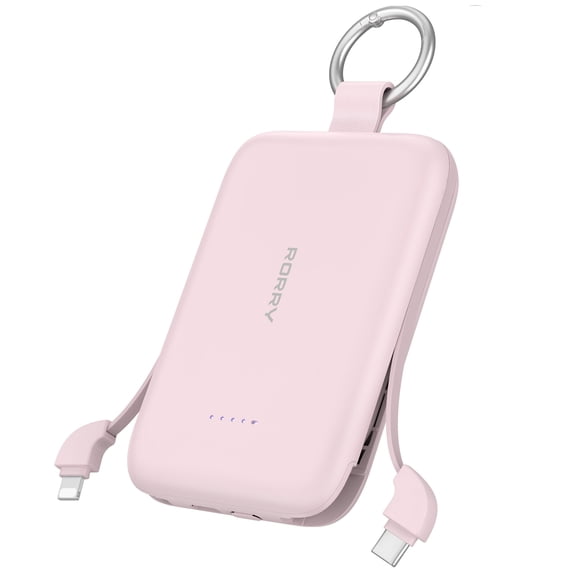 RORRY CharmGo Portable Charger, 10000mAh PD 30W Power Bank with Built-in Cables, Fast Charging Battery Pack, Travel Essential Phone Power Bank for iPhone, Android, iPad, Galaxy and More,Pink