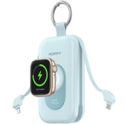 RORRY Portable Charger 20000mAh, PD 30W Fast Charging Power Bank with Built-in Cables & Apple Watch Charger, Travel Essential Battery Pack for iPhone/iPad, Blue