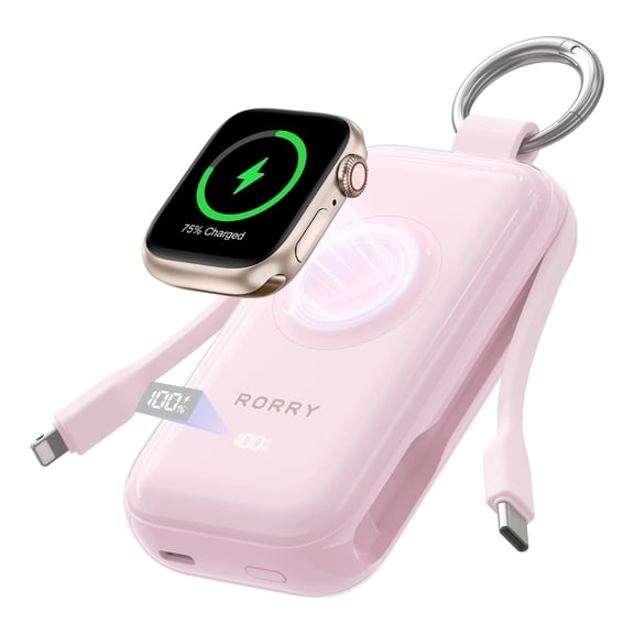 RORRY Portable Charger, 45W Fast Charging with Cable, 10000mAh Compact Power Bank, Travel Essential Phone Battery Pack Compatible for iPhone 17 16 15 Pro, Apple Watch, iPad, Galaxy, Pink