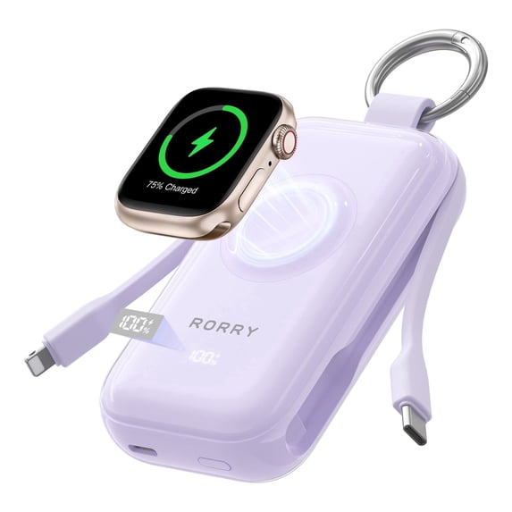 RORRY Portable Charger, 45W Fast Charging with Cable, 10000mAh Compact Power Bank, Travel Essential Phone Battery Pack Compatible for iPhone 17 16 15 Pro, Apple Watch, iPad, Galaxy, Purple