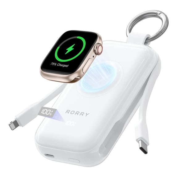 RORRY Portable Charger, 45W Fast Charging with Cable, 10000mAh Compact Power Bank, Travel Essential Phone Battery Pack Compatible for iPhone 17 16 15 Pro, Apple Watch, iPad, Galaxy, White