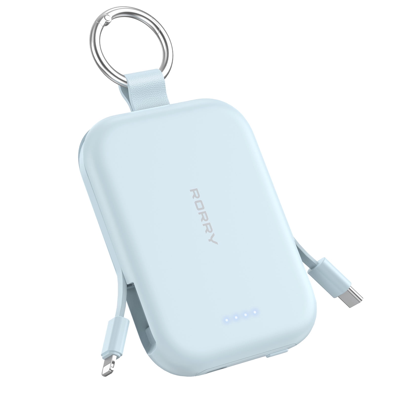 RORRY 5000mAh Portable Charger Power Bank with Built-in Cables, Mini Keychain Charger Battery Pack for iPhone, Android, Samsung, and More – Compact Travel Power Bank, Blue