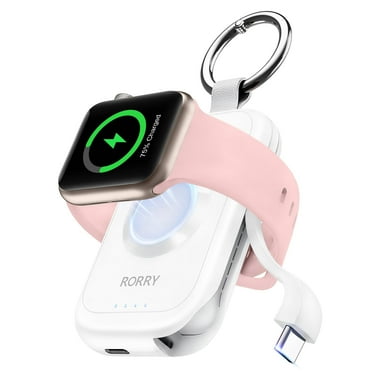 RORRY Portable Charger for Apple Watch, 2500mAh Wireless Magnetic iWatch Charger, Travel Keychain Power Bank with Built-in USB C Cable for iWatch Series 10/9/8/7/6/5/Ultra 2, White