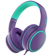 RORSOU R10 Kids Headphones with Microphone, Lightweight Folding Stereo Bass Headphones with 1.5M No-Tangle Cord, Portable Wired Headphones for Smartphone Tablet Computer MP3 / 4 (Purple)