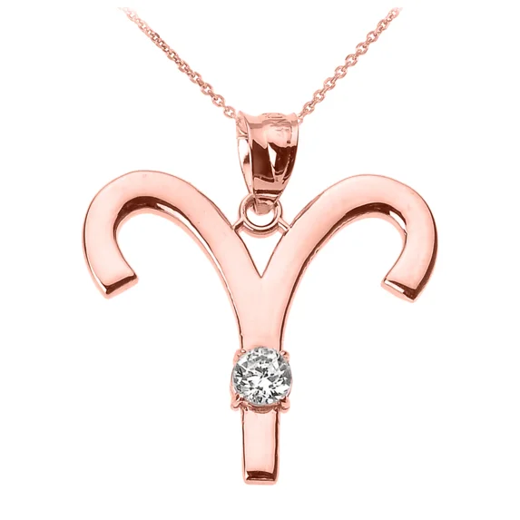 ROSE GOLD ARIES ZODIAC SIGN APRIL BIRTHSTONE PENDANT NECKLACE