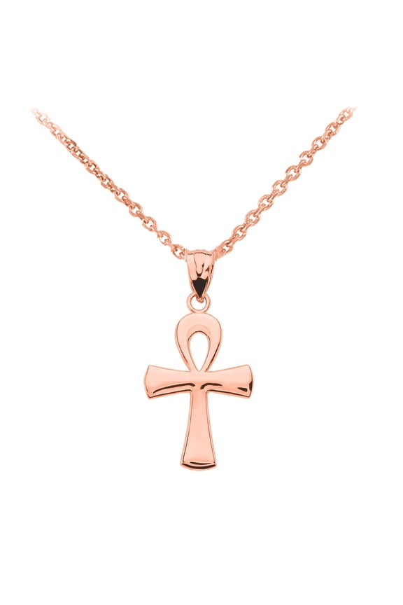 ROSE GOLD EGYPTIAN ANKH POLISHED PENDANT NECKLACE : 10K Pendant with 20" chain