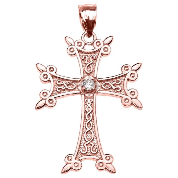 ROSE GOLD ELEGANT ARMENIAN CROSS DIAMOND PENDANT : 10K Pendant with 20" chain