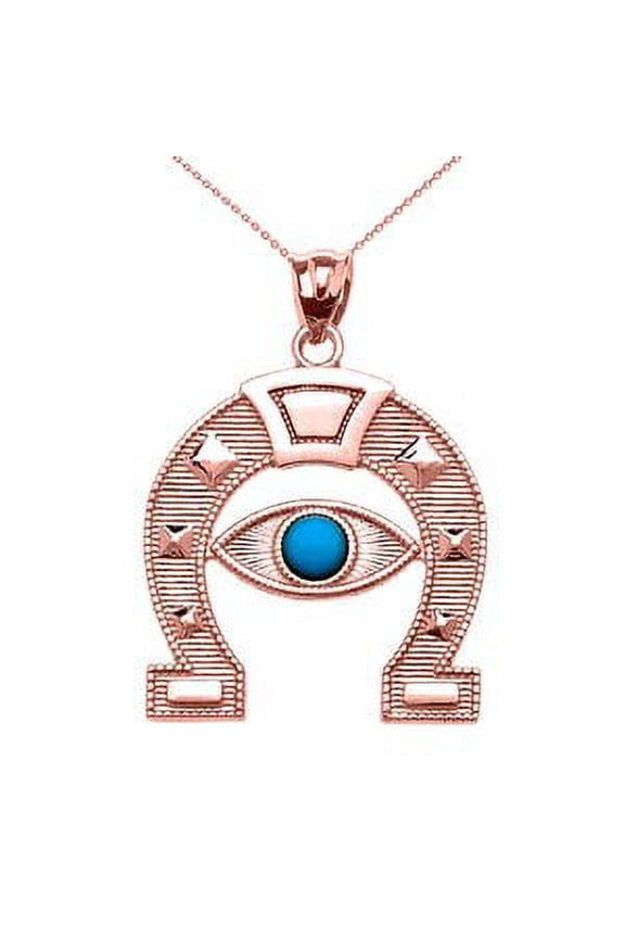 ROSE GOLD EVIL EYE PROTECTION HORSE SHOE GOOD LUCK PEDANT NECKLACE :  14K  Pendant with 16" chain