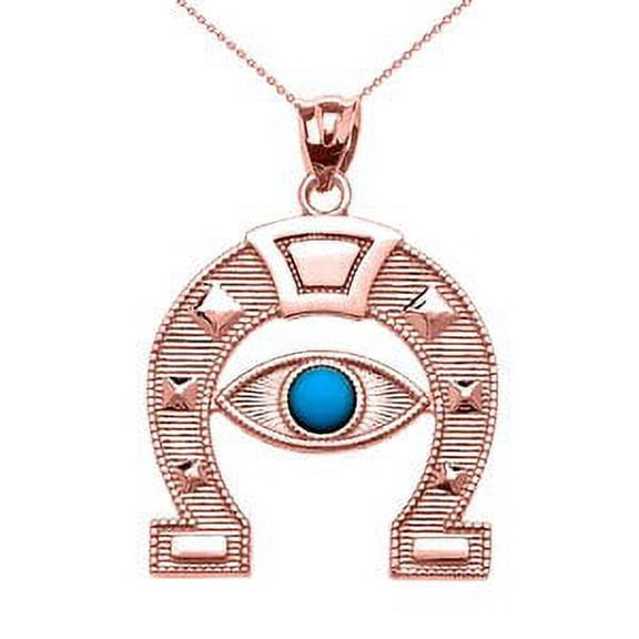 ROSE GOLD EVIL EYE PROTECTION HORSE SHOE GOOD LUCK PEDANT NECKLACE : 14K Pendant with 16" chain