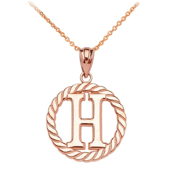 ROSE GOLD "H" INITIAL IN ROPE CIRCLE PENDANT NECKLACE : 14K Pendant with 22" chain