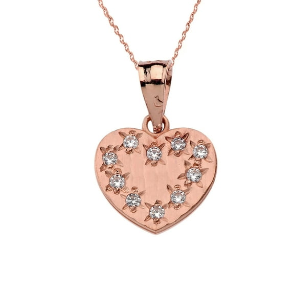 ROSE GOLD HAMMERED DIAMOND HEART PENDANT NECKLACE : 14K Pendant with 20" chain