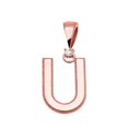 thumbnail image 1 of ROSE GOLD HIGH POLISH MILGRAIN SOLITAIRE DIAMOND "U" INITIAL PENDANT NECKLACE :  14K  Pendant with 16" chain, 1 of 1