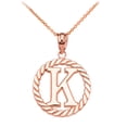 thumbnail image 1 of ROSE GOLD "K" INITIAL IN ROPE CIRCLE PENDANT NECKLACE :  10K  Pendant with 20" chain, 1 of 1