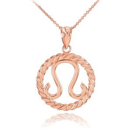 ROSE GOLD LEO ZODIAC SIGN IN CIRCLE ROPE PENDANT NECKLACE : 14K Pendant with 22" chain