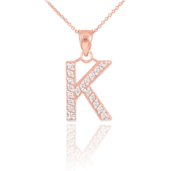 ROSE GOLD LETTER "K" DIAMOND INITIAL PENDANT NECKLACE