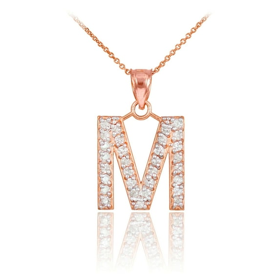 ROSE GOLD LETTER "M" INITIAL DIAMOND MONOGRAM PENDANT NECKLACE : 14K Pendant only