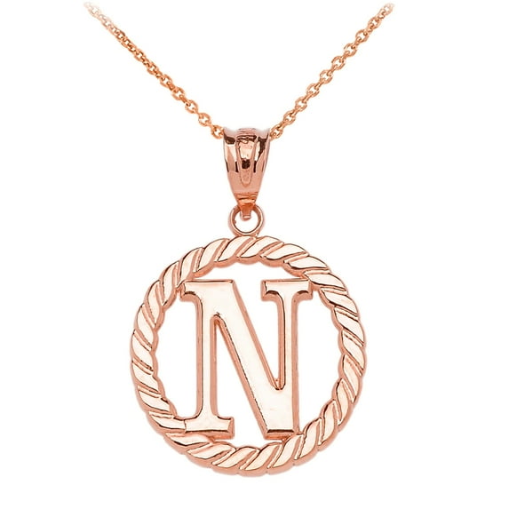 ROSE GOLD "N" INITIAL IN ROPE CIRCLE PENDANT NECKLACE : 10K Pendant with 20" chain