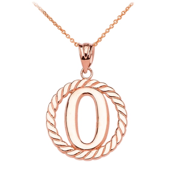 ROSE GOLD "O" INITIAL IN ROPE CIRCLE PENDANT NECKLACE : 14K Pendant with 16" chain