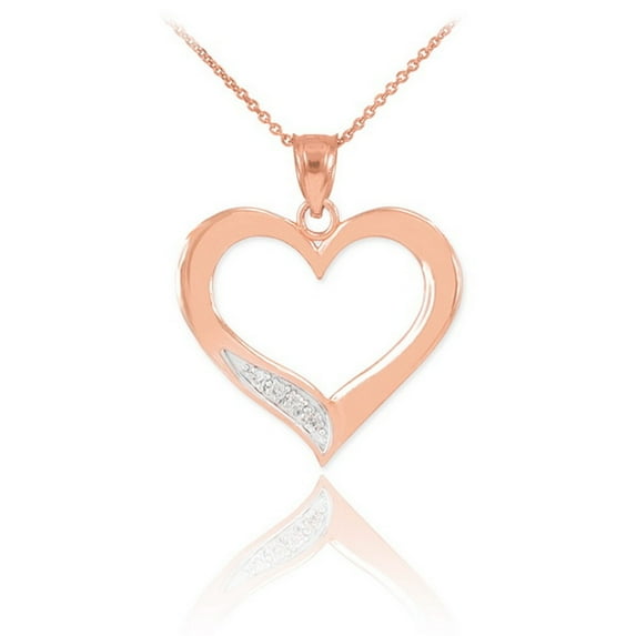 ROSE GOLD OPEN HEART DIAMOND PENDANT NECKLACE : 14K Pendant with 18" chain