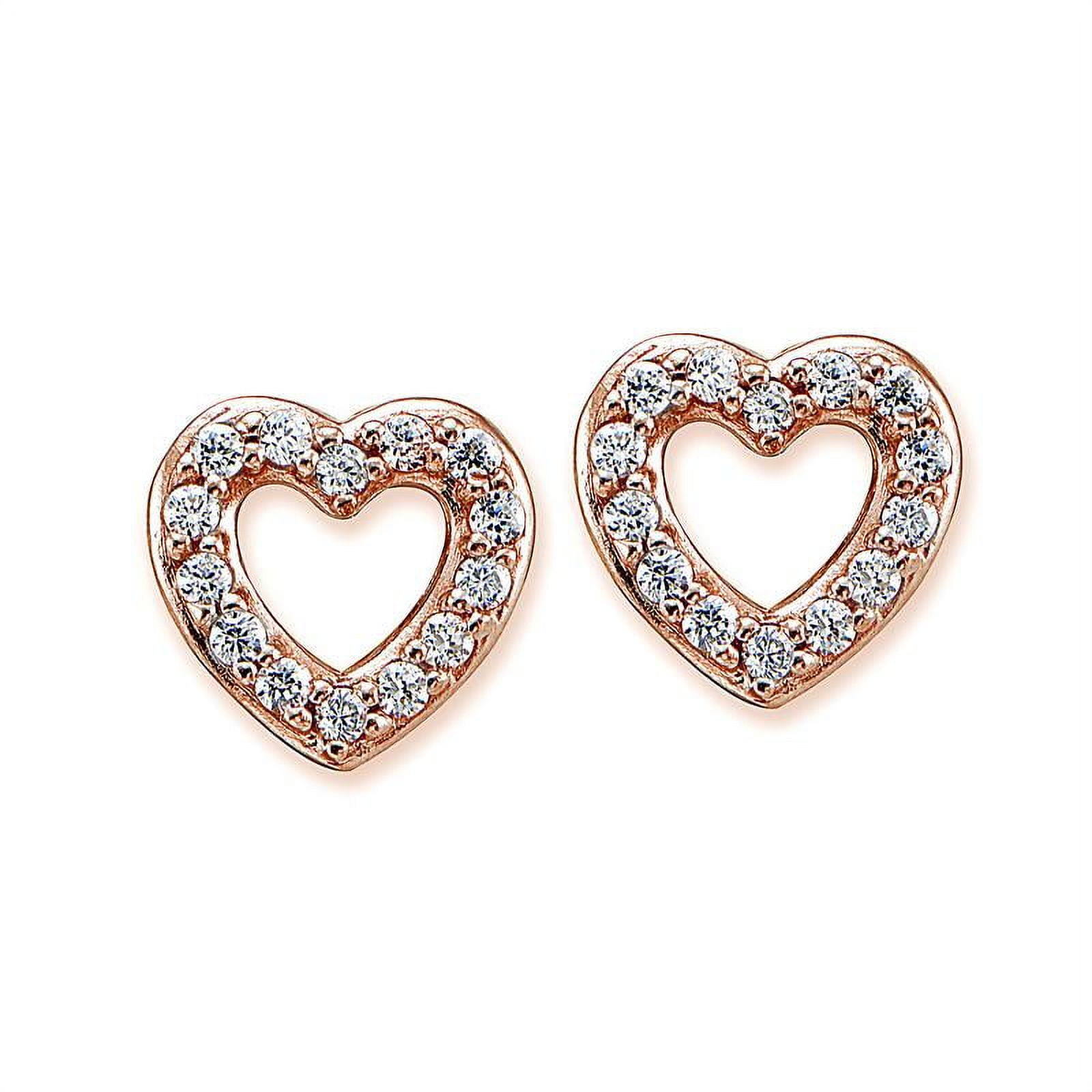 ROSE GOLD PLATED OVER STERLING SILVER CZ HEART STUD EARRINGS - Walmart.com