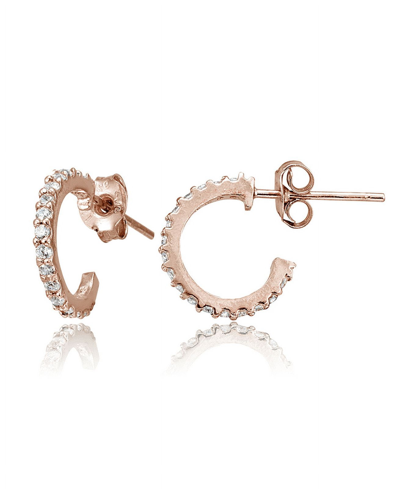 ROSE GOLD PLATED OVER STERLING SILVER HALF CZ HOOP EARRINGS