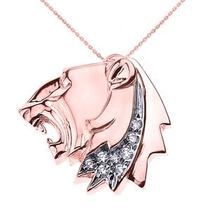 ROSE GOLD ROARING LION HEAD DIAMOND PENDANT NECKLACE : 14K Pendant only