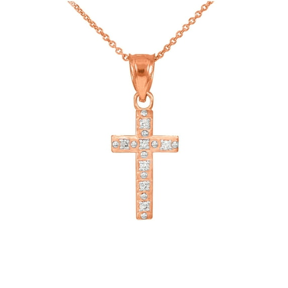 ROSE GOLD SMALL CROSS PENDANT NECKLACE WITH DIAMONDS : 10K Pendant with 22" chain