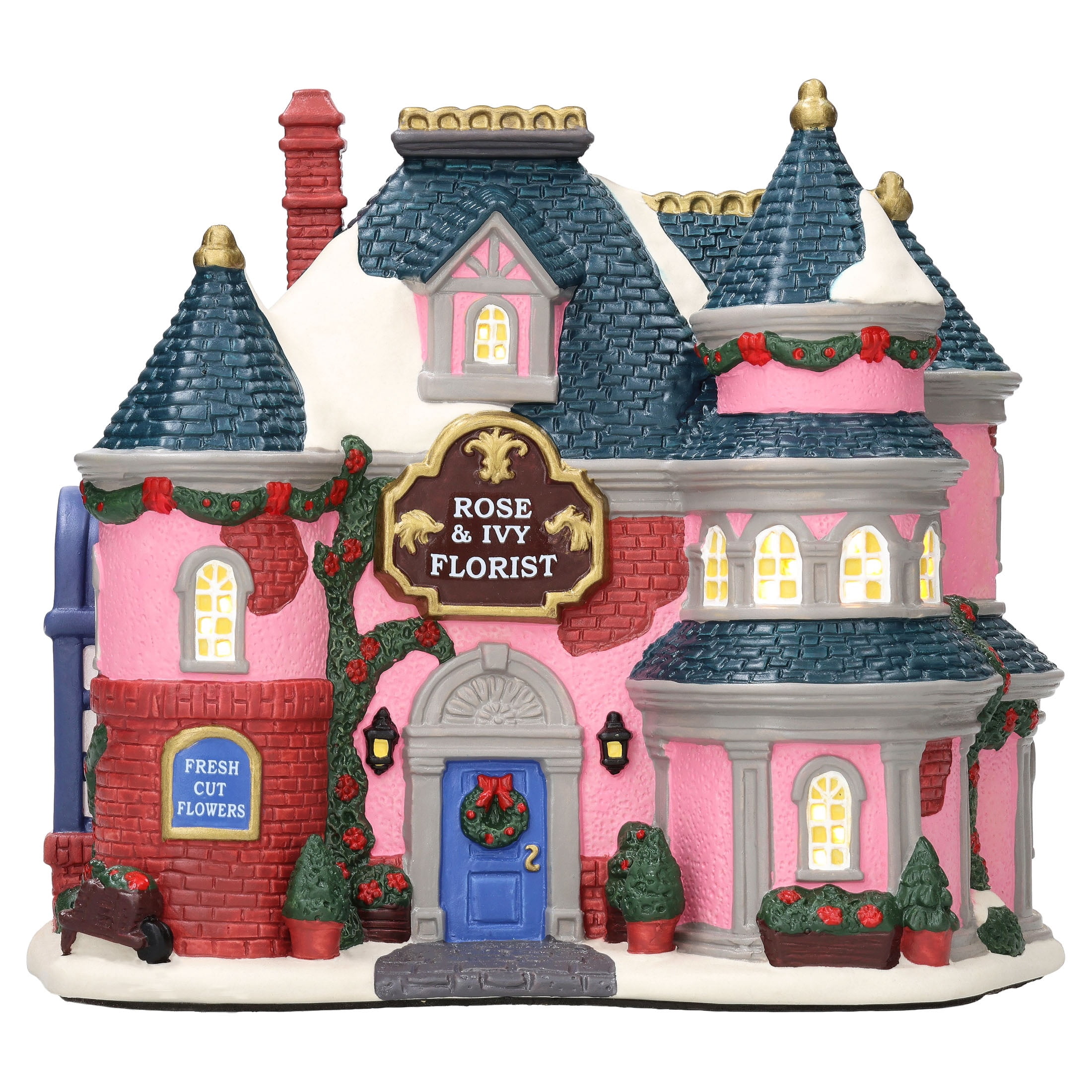 Light-Up Porcelain Rose and Ivy Florist Christmas Village Building, Multicolor, 7.75", by Holiday Time