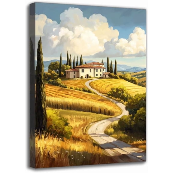 ROSE Italian Country Landscape Canvas Wall Art Print - Framed Wall Decor with Serene Countryside Scene Painting for Living Room Bedroom Office Bathroom (8W" X 12L")