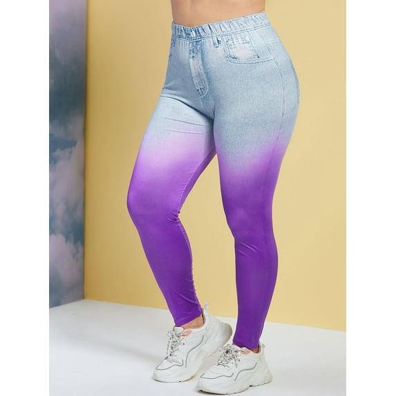 ROSEGAL 3D Print Ombre Plus Size Jeggings Multi L