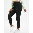 thumbnail image 1 of ROSEGAL Plus Size Distressed Frayed Skinny Jeans Black 1X, 1 of 4