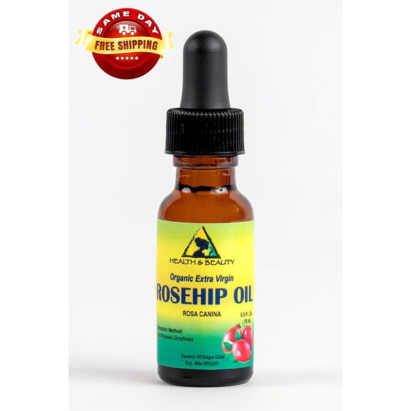 ROSEHIP SEED OIL UNREFINED ORGANIC VIRGIN COLD PRESSED PURE WITH GLASS DROPPER 0.5 OZ