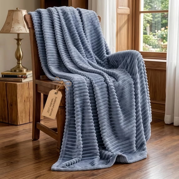 HAVENIA 3D Ribbed Flannel Throw Blanket, Soft Plush Lightweight All Season Blanket for Couch, Sofa, Bed, Chair and Travel