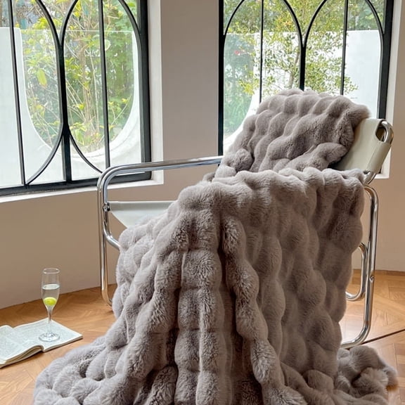ROSEKIND 6lbs Faux Rabbit Fur Bubble Fleece Throw Blanket for Sofa & Bed, ultra-soft Cozy Gift for Adults & Friends, 50"x60", Silver Grey
