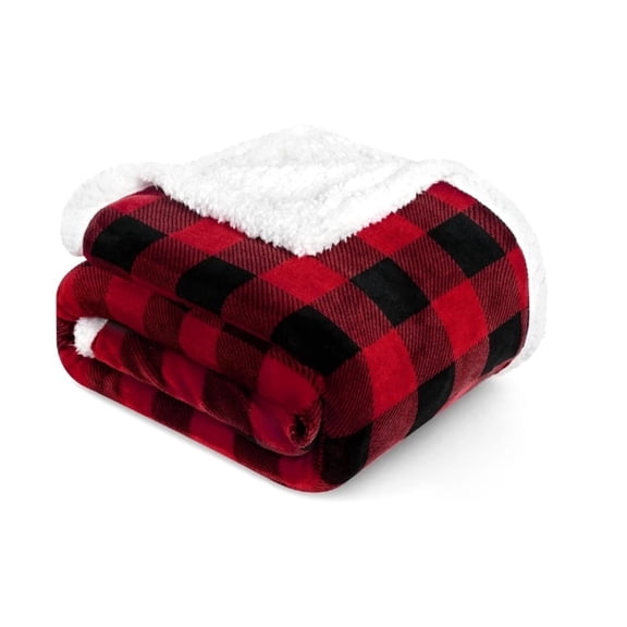 ROSEKIND Black and Red Buffalo Plaid Sherpa Throw Blanket | OEKO-TEX Certified | Reversible Fleece Throw, All-Season | Throw Size 50x60in