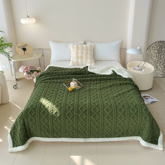 ROSEKIND Cable Jacquard Flannel Sherpa Reversible Throw Blanket