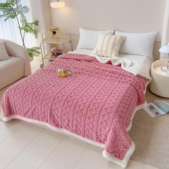ROSEKIND Cable Jacquard Flannel Sherpa Reversible Throw Blanket