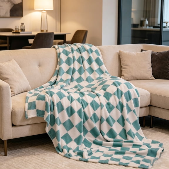 ROSEKIND Checkerboard Flannel Throw Blanket, Lightweight Breathable Blankets