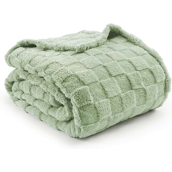 ROSEKIND Super-soft Aesthetic 3D Embossed Checkerboard Fleece Throw Blanket, Reversible Luxury Textured Fuzzy Plush Throw for Couch Bed Sofa, All-season, Sage Green, 30"x40"